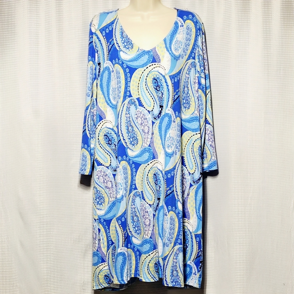 NWT Pappagallo Midi Dress Blue & Yellow Paisley Floral Print Women's (XL)